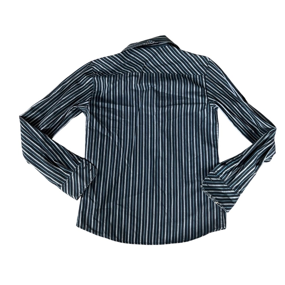 Vintage Y2K Office Siren Pinstripe Button Down Shirt Black White Large preppy - Picture 2 of 7